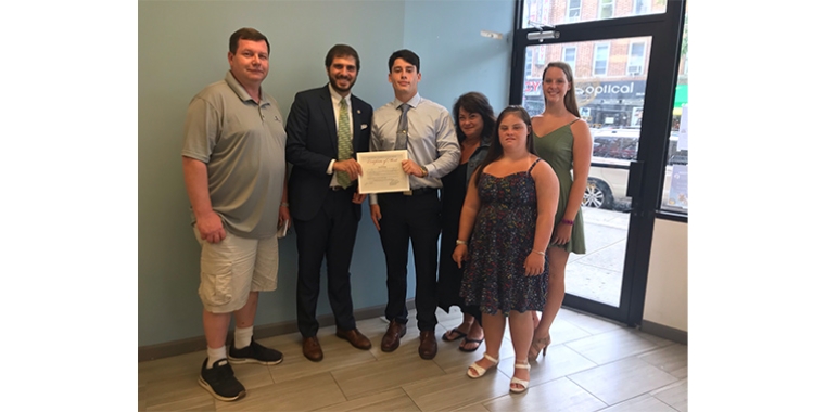 Sean Hart and Senator Gounardes, with his parents Kim and Gene and his sisters Samantha and Shannon