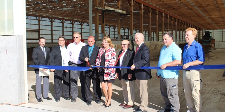 From left to right: MRB Group President Ryan Colvin, Lyons Town Supervisor Brian Manktelow, Arcadia Town Supervisor Chuck Verkey, Newark Village Mayor Jonathan Taylor, Senator Pam Helming, former Newark Village Mayor Peter Blandino, Assemblyman Bob Oaks, Newark Wastewater Treatment Plant Chief Operator John Reynolds, Newark Village Trustee Al Schober.
