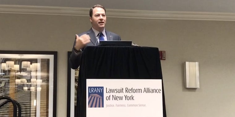 Sen. Ortt accepts the Lawsuit Reform Alliance of New York’s Guardian of Civil Justice Award at the alliance’s fifth annual meeting.