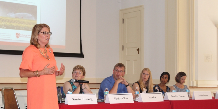 Senator Pam Helming speaks during the Food Access and Rural Health In NY Roundtable that she hosted in July at the New York State Agricultural Experiment Station in Geneva.