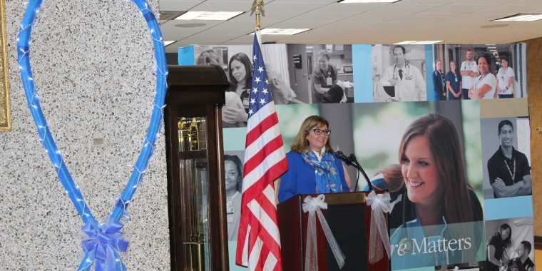 Senator Pam Helming speaks during Cancer Services Program of Ontario, Seneca, Wayne and Yates Counties’ Colorectal Cancer Awareness Month event Friday, March 23 at Clifton Springs Hospital & Clinic.