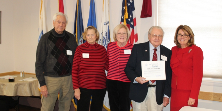 Senator Helming recognizes 1st Lt. Donald Barton, a U.S. Army Air Corps veteran of World War II from Canandaigua, for his distinguished service during her annual Veterans Recognition Ceremony.