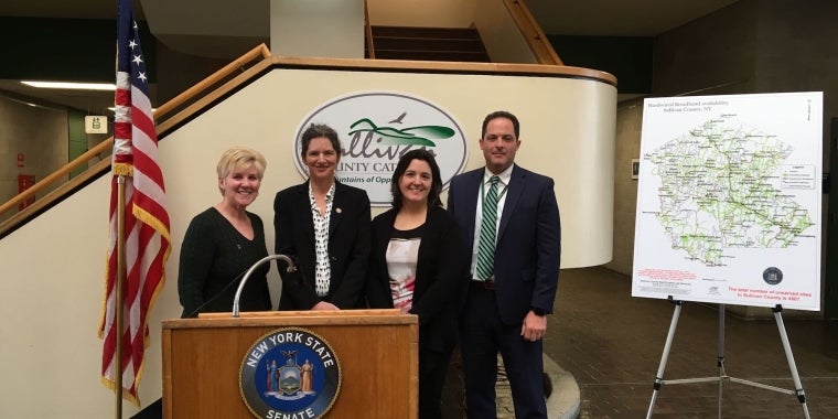 (Left to Right) Lynne Freda, two-time past President and former Board Chair of the Sullivan County Board of Realtors; Senator Jen Metzger (SD-42); Jennifer Porter, Narrowsburg resident; and Joshua Potosek, Sullivan County Manager.