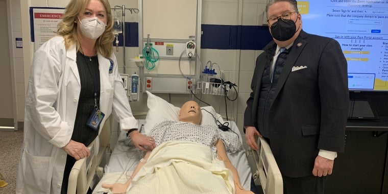 State Sen. Harckham with Dr. Patricia Myers-Hill, director of Pace University's Center for Excellence in Healthcare Simulation