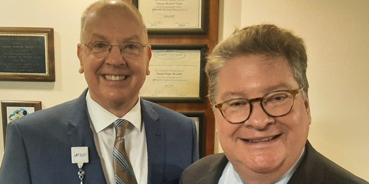 Dr. Mark Hirko, president of Putnam Hospital, with Sen. Pete Harckham