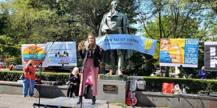 Senator Michelle Hinchey delivers speech at Hudson Valley Strong - Indivisible's Rally for Abortion Justice on October 2, 2021, in Kingston.