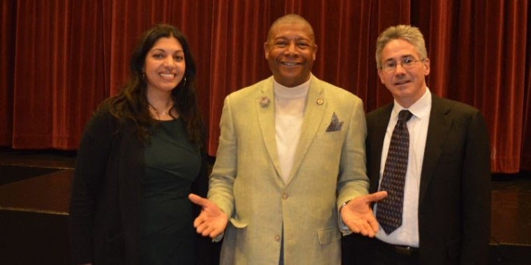 State Senator James Sanders Jr., center, was joined by guest speakers, Shaleen Title, Massachusetts Commissioner of Cannabis Control, and Bradley Usher, Chief of Staff for Senator Liz Krueger.