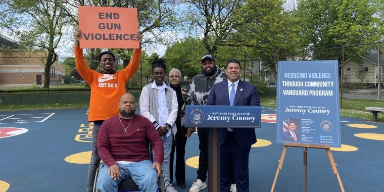 NYS Senator Cooney with Untrapped Ministries Founder Justin Morris & Vanguards O’Shunn Gibson-Henry and Hezekia Jackson