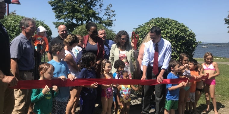 Senator Carlucci and Residents of Ossining at the Spray Park Grand Opening