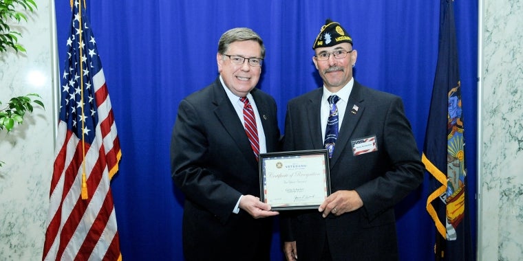 Senator Seward welcomes Gary Schacher to Capitol for induction ceremony