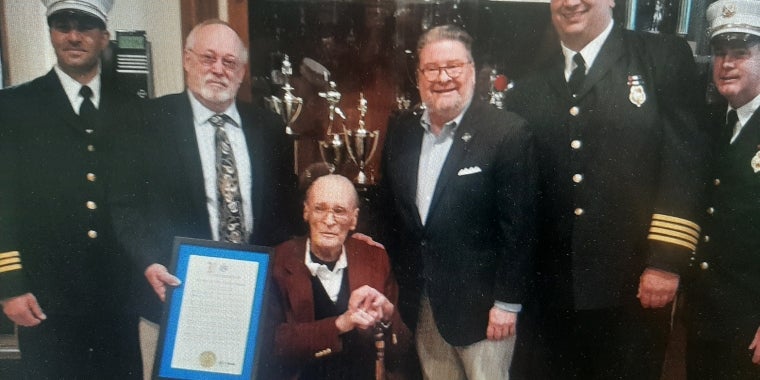 State Sen. Harckham with Waldie Gullen and South Salem firefigthers
