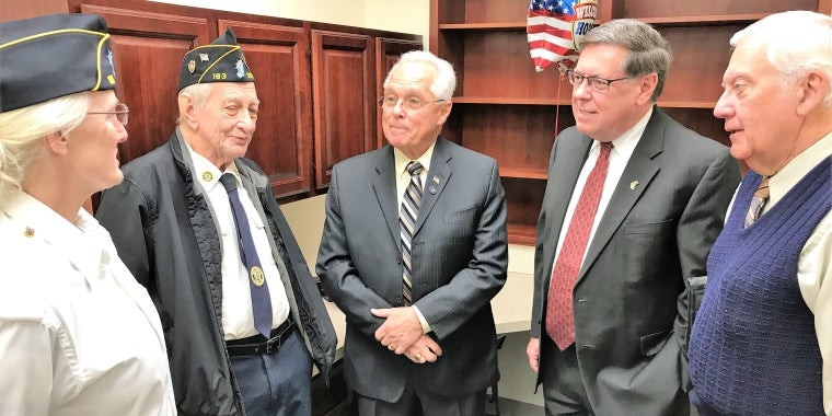 Senator Seward and Assemblyman Crouch take a tour of the new satellite office of the New York State Division of Veterans’ Affairs in Sidney prior to its opening on February 7.   From left, Sidney American Legion board member Jacqueline Gascon, Sidney American Legion First Vice Commander Raymond Barringer, Assemblyman Crouch, Senator Seward, Town of Sidney Supervisor Gene Pigford.