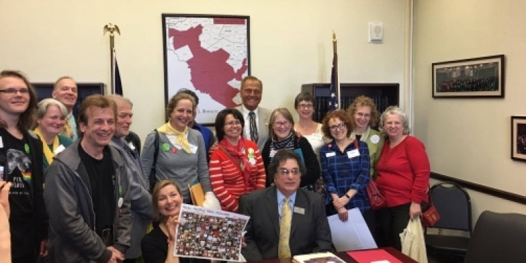 Senator Bonacic is pictured with librarians and library officials in his Albany office.