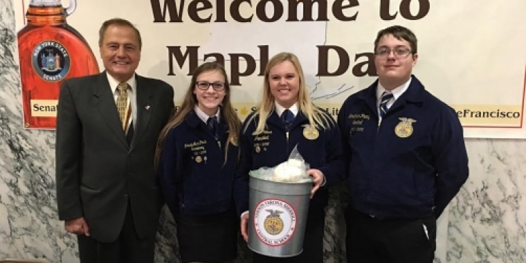 Senator Bonacic is pictured with students from Future Farmers of America. Pictured L-R are, Senator Bonacic, Kristi Ann Frank, Shayla Peters, and Jonathan Perry.