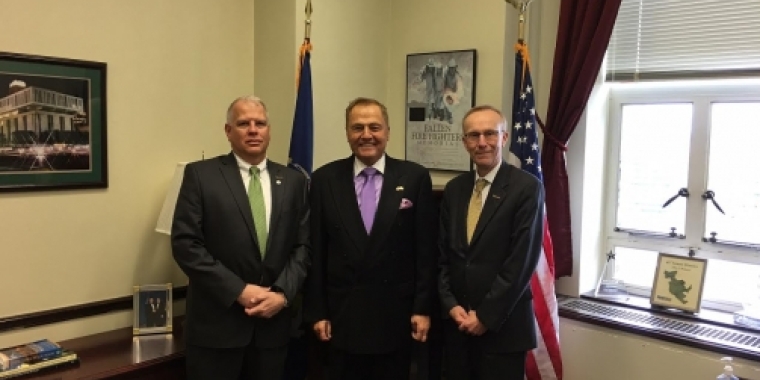Senator Bonacic is pictured with (L-R), SUNY Delhi President Michael Laliberte, and Vice President for College Relations Joel Smith.