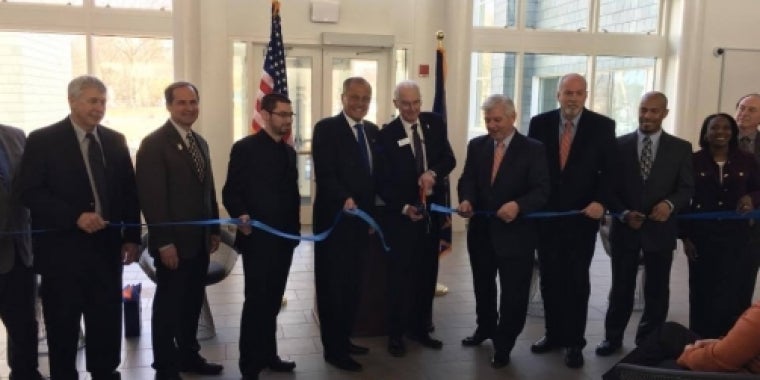 Senator Bonacic helps cut the ribbon on the new Science Hall at SUNY New Paltz. Pictured with Senator Bonacic are, among others, SUNY New Paltz President Don Christian, Assemblyman Kevin Cahill, and SUNY New Paltz student (and Warwick, NY resident) Matt Cattani.