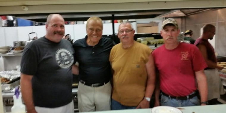 Senator Bonacic is pictured with members of the Youngsville FD who volunteered to cook at the pancake breakfast.